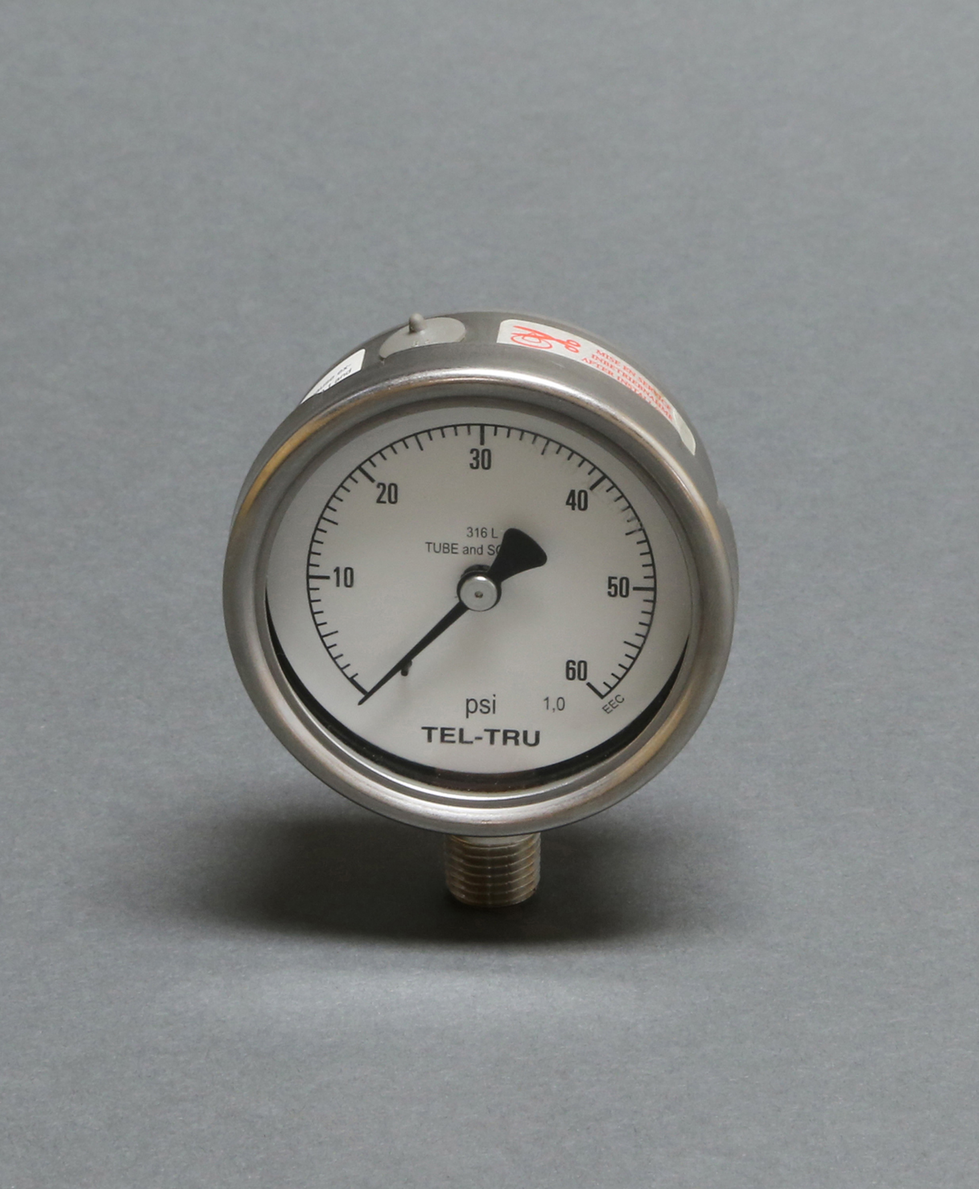 1034 - Pressure Gauge, 0-60 PSI, 1/4" NPT, Stainless Steel